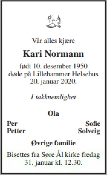 Eksempel 6 på dødsannonse med symbol, navn, datoer og hilsen fra familien